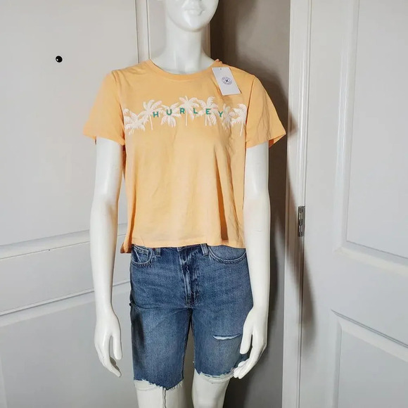 NWT Hurley Juniors' Size XL Palm Tree Casual Cropped T-Shirt - Picture 13 of 15